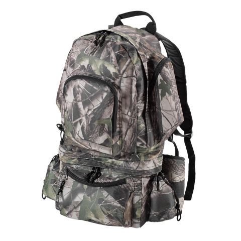 Jagdrucksack aus Nylon / Camouflage, Rücken u. Trageriemen gepolstert, viel Stauraum, Getränkehalter