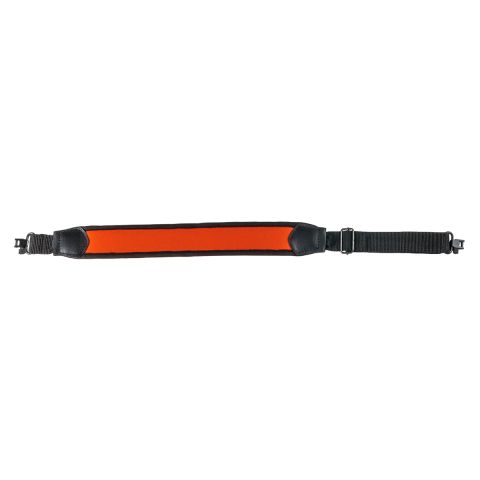 Gewehrriemen/Neopren, Schnellverschluss für Riemenbügelschraube, verstellbar 90-125 cm, 50 mm breit, schwarz/orange