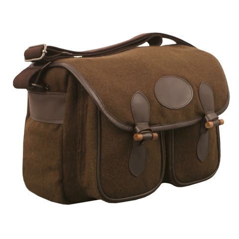 Jagdtasche / braun, lodenähnlicher Stoff (100% Wolle) mit Leder kombiniert, edel, 33x23x10 cm