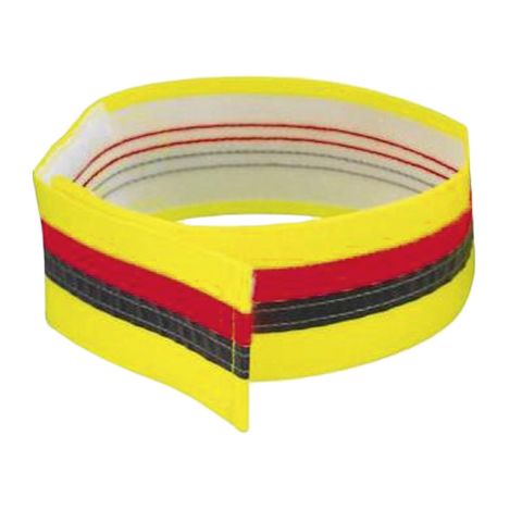 Hunde-Signalhalsband / gelb, 5 cm breit / 40 cm lang, reflektierende Streifen, 15 cm Klettverschluss