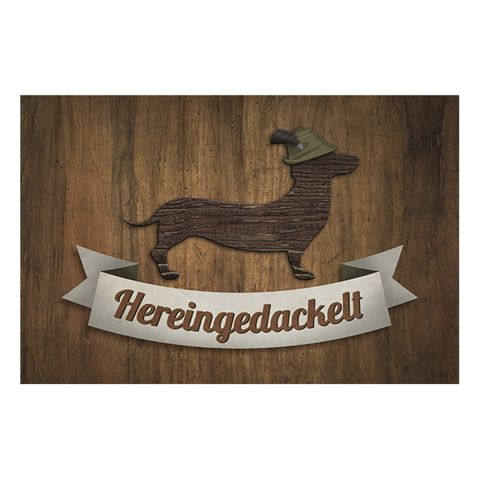 Fußmatte "Hereingedackelt", 67 x 44 cm, Dackelmotiv, für Jäger u. Hundeliebhaber, Geschenkidee